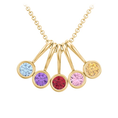 Multi Bezel Set Birthstone Necklace - 5 Stone – 18K Gold Plated Silver with Blue Topaz, Amethyst, Ruby, Pink Tourmaline, and Citrine