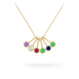 Multi Bezel Set Birthstone Necklace - 6 Stone in 18K Gold Plated Silver with Amethyst, Cubic Zirconia, Ruby, Emerald, and Blue Sapphire