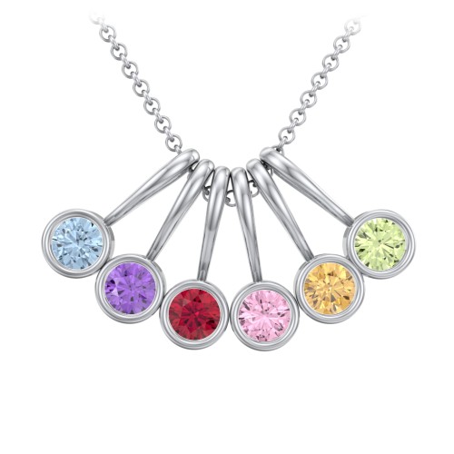 Multi Bezel Set Birthstone Necklace - 6 Stone – Sterling Silver with Blue Topaz, Amethyst, Ruby, Pink Tourmaline, Citrine, and Peridot