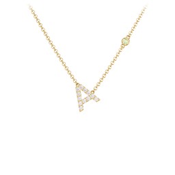 Pavé A Initial Necklace with Satellite Gemstone in 10K Solid Yellow Gold with White Premium Zirconia and Peridot