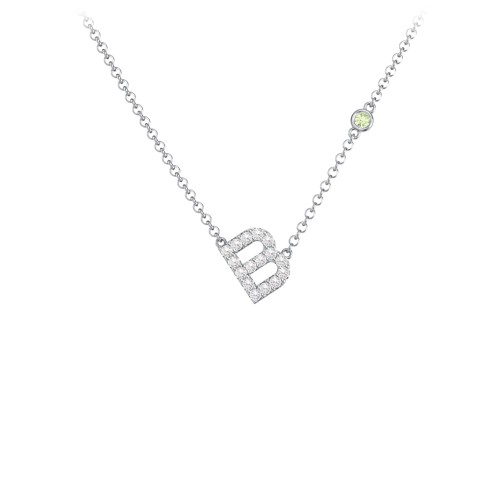 Pavé B Initial Necklace with Satellite Gemstone
