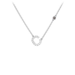 Pavé C Initial Necklace with Satellite Gemstone in 925 Sterling Silver with White Premium Zirconia and Smokey Quartz