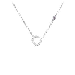Pavé C Initial Necklace with Satellite Gemstone in 925 Sterling Silver with White Premium Zirconia and Alexandrite