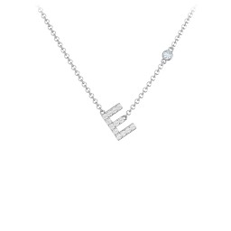 Pavé E Initial Necklace with Satellite Gemstone in 925 Sterling Silver with White Premium Zirconia and Aquamarine