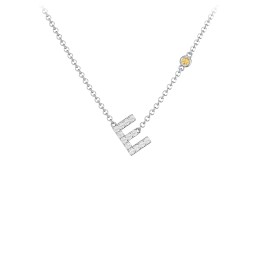 Pavé E Initial Necklace with Satellite Gemstone in 925 Sterling Silver with White Premium Zirconia and Citrine