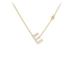 Pavé E Initial Necklace with Satellite Gemstone in 10K Solid Yellow Gold with White Premium Zirconia and Citrine