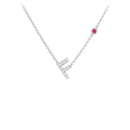 Pavé F Initial Necklace with Satellite Gemstone
