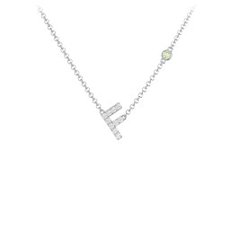 Pavé F Initial Necklace with Satellite Gemstone in 925 Sterling Silver with White Premium Zirconia and Peridot