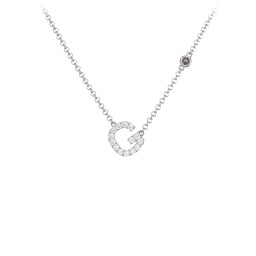 Pavé G Initial Necklace with Satellite Gemstone in 925 Sterling Silver with White Premium Zirconia and Smokey Quartz