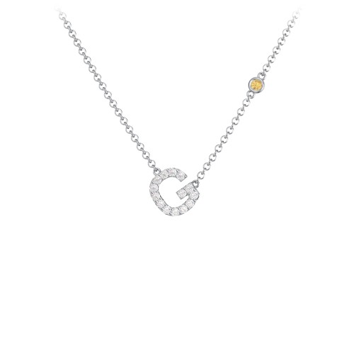 Pavé G Initial Necklace with Satellite Gemstone – Sterling Silver with White Premium Zirconia and Citrine