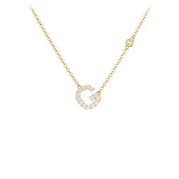 Pavé G Initial Necklace with Satellite Gemstone in 10K Solid Yellow Gold with White Premium Zirconia and Peridot