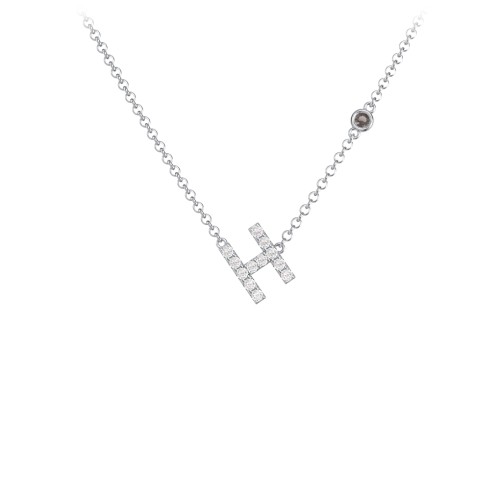 Pavé H Initial Necklace with Satellite Gemstone