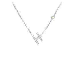Pavé H Initial Necklace with Satellite Gemstone in 925 Sterling Silver with White Premium Zirconia and Peridot