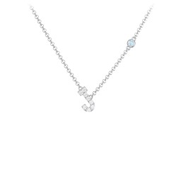 Pavé J Initial Necklace with Satellite Gemstone in 925 Sterling Silver with White Premium Zirconia and Blue Topaz