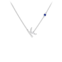 Pavé K Initial Necklace with Satellite Gemstone in 925 Sterling Silver with White Premium Zirconia and Blue Sapphire