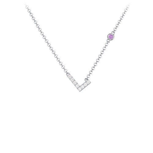 Pavé L Initial Necklace with Satellite Gemstone – Sterling Silver with White Premium Zirconia and Amethyst
