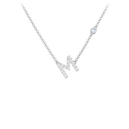 Pavé M Initial Necklace with Satellite Gemstone in 925 Sterling Silver with White Premium Zirconia and Aquamarine