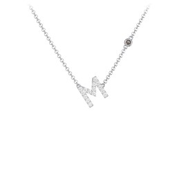 Pavé M Initial Necklace with Satellite Gemstone in 925 Sterling Silver with White Premium Zirconia and Smokey Quartz