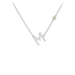 Pavé M Initial Necklace with Satellite Gemstone in 925 Sterling Silver with White Premium Zirconia and Peridot