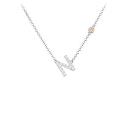 Pavé N Initial Necklace with Satellite Gemstone