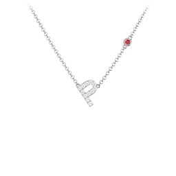 Pavé P Initial Necklace with Satellite Gemstone in 925 Sterling Silver with White Premium Zirconia and Garnet