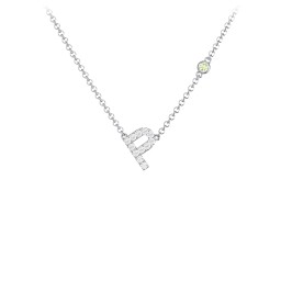 Pavé P Initial Necklace with Satellite Gemstone in 925 Sterling Silver with White Premium Zirconia and Peridot