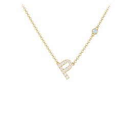 Pavé P Initial Necklace with Satellite Gemstone in 10K Solid Yellow Gold with White Premium Zirconia and Blue Topaz