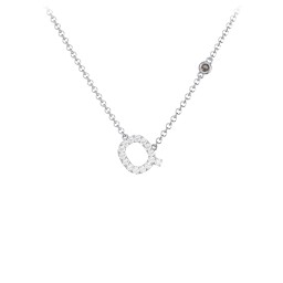Pavé Q Initial Necklace with Satellite Gemstone in 925 Sterling Silver with White Premium Zirconia and Smokey Quartz