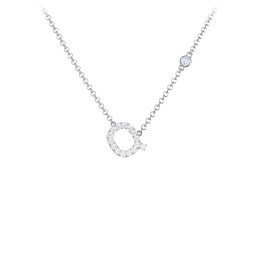 Pavé Q Initial Necklace with Satellite Gemstone in 925 Sterling Silver with White Premium Zirconia and Aquamarine