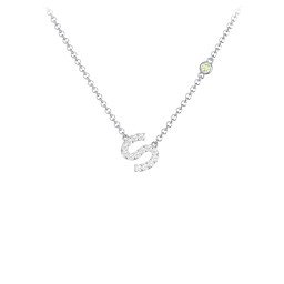 Pavé S Initial Necklace with Satellite Gemstone in 925 Sterling Silver with White Premium Zirconia and Peridot