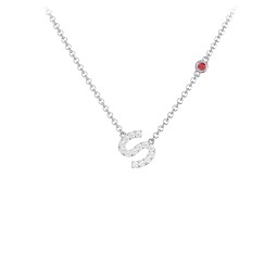Pavé S Initial Necklace with Satellite Gemstone in 925 Sterling Silver with White Premium Zirconia and Garnet