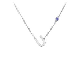 Pavé U Initial Necklace with Satellite Gemstone