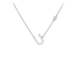 Pavé U Initial Necklace with Satellite Gemstone