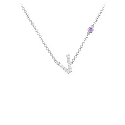 Pavé V Initial Necklace with Satellite Gemstone