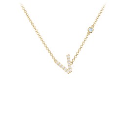 Pavé V Initial Necklace with Satellite Gemstone in 10K Solid Yellow Gold with White Premium Zirconia and Blue Topaz
