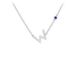 Pavé W Initial Necklace with Satellite Gemstone