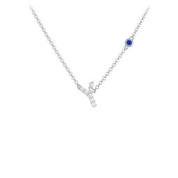 Pavé Y Initial Necklace with Satellite Gemstone
