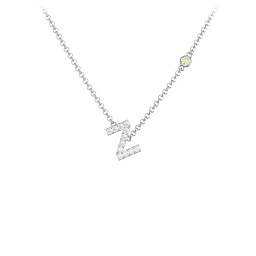 Pavé Z Initial Necklace with Satellite Gemstone in 925 Sterling Silver with White Premium Zirconia and Peridot