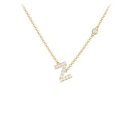 Pavé Z Initial Necklace with Satellite Gemstone in 10K Solid Yellow Gold with White Premium Zirconia and Aquamarine