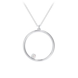 Open Circle Necklace with 1 Birthstone in 925 Sterling Silver with Opal