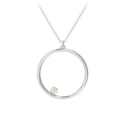 Open Circle Necklace with 1 Birthstone in 925 Sterling Silver with Peridot