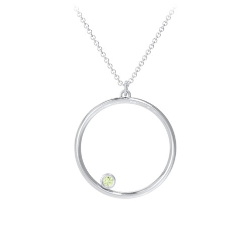 Open Circle Necklace with 1 Birthstone – Sterling Silver with Peridot