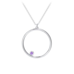 Open Circle Necklace with 1 Birthstone in 925 Sterling Silver with Amethyst