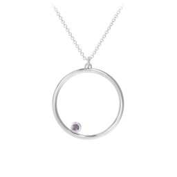Open Circle Necklace with 1 Birthstone in 925 Sterling Silver with Alexandrite