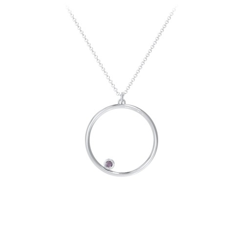 Open Circle Necklace with 1 Birthstone – Sterling Silver with Alexandrite