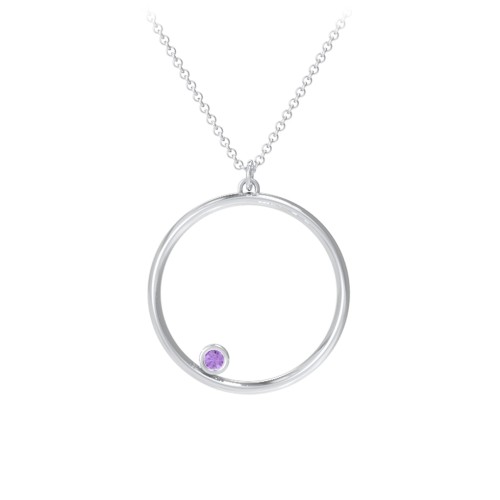 Open Circle Necklace with 1 Birthstone – Sterling Silver with Amethyst