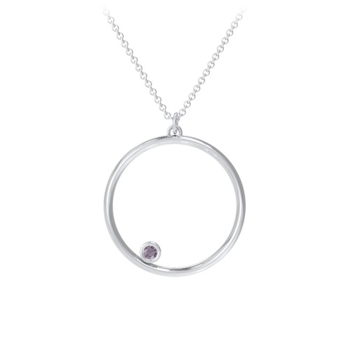 Open Circle Necklace with 1 Birthstone – Sterling Silver with Alexandrite