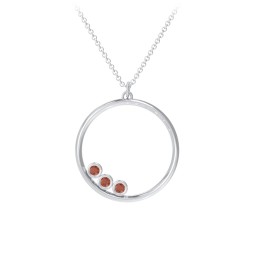 Open Circle Necklace with 3 Birthstones in 925 Sterling Silver with Garnet
