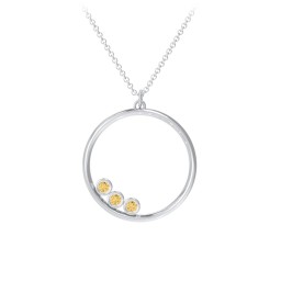 Open Circle Necklace with 3 Birthstones in 925 Sterling Silver with Citrine