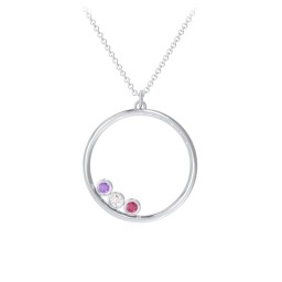 Open Circle Necklace with 3 Birthstones in 925 Sterling Silver with Amethyst, Cubic Zirconia, and Ruby